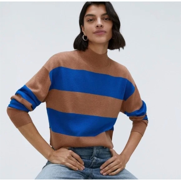 Everlane Striped Luxe Merino Wool Mock Neck Sweater - Picture 1 of 8